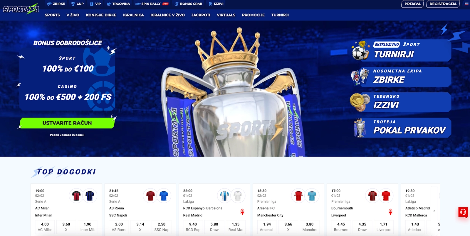 Sportaza – Najboljši bonusi, športne stave in igralniške igre Glavna stran Sportaza – dobrodošli bonus in športne stave